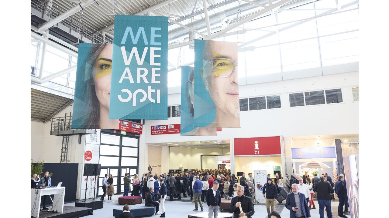 Visitors stream through the entrance of Messe München to discover the latest innovations and trends in the optics industry at opti 2024.