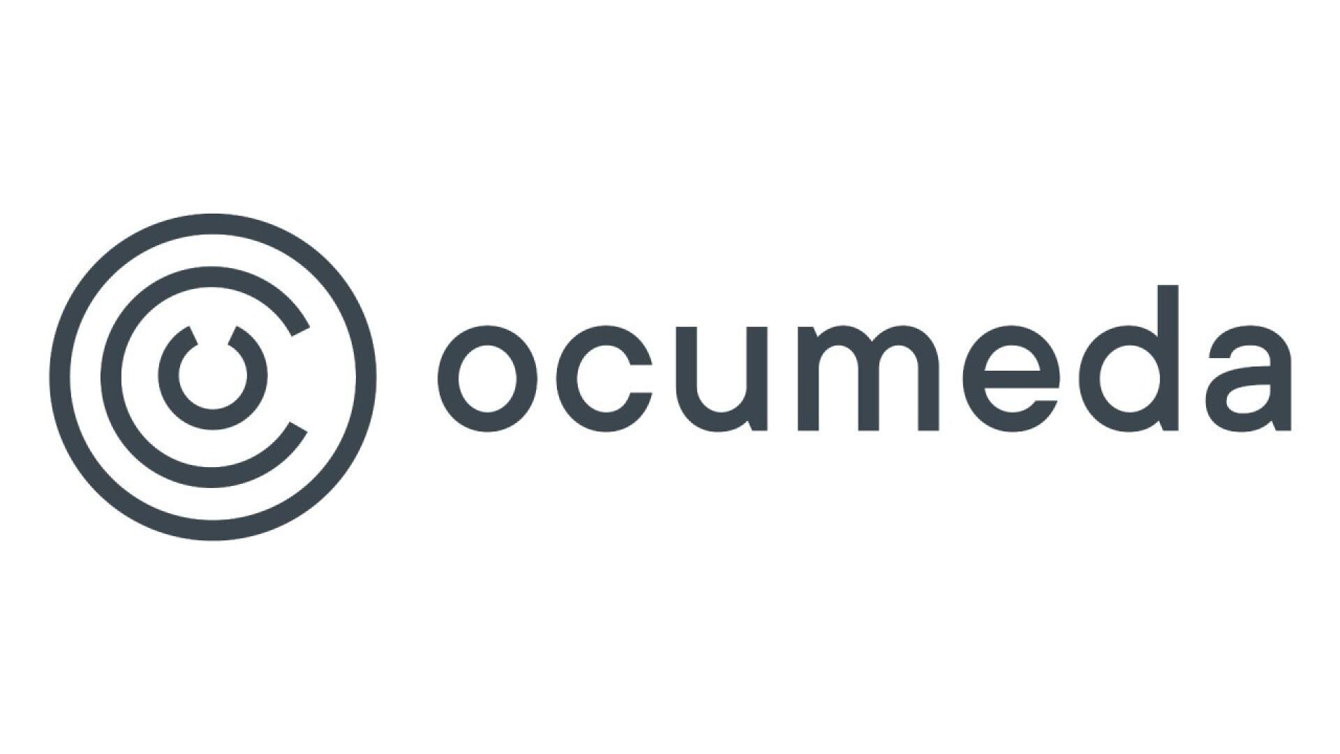 The image shows the Ocumeda logo, featuring a circular icon with a stylized O and C on the left, followed by the word ocumeda in lowercase gray letters on a white background.