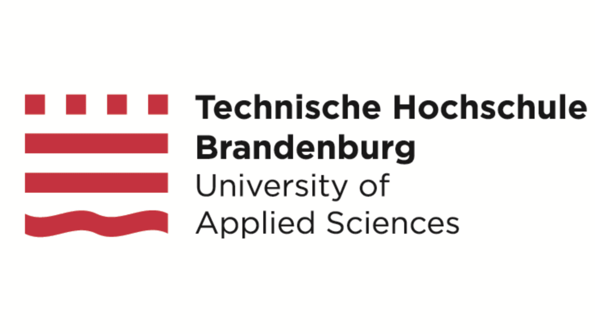 Logo of Technische Hochschule Brandenburg University of Applied Sciences, featuring red horizontal lines and waves on the left and the university name in black text on the right.