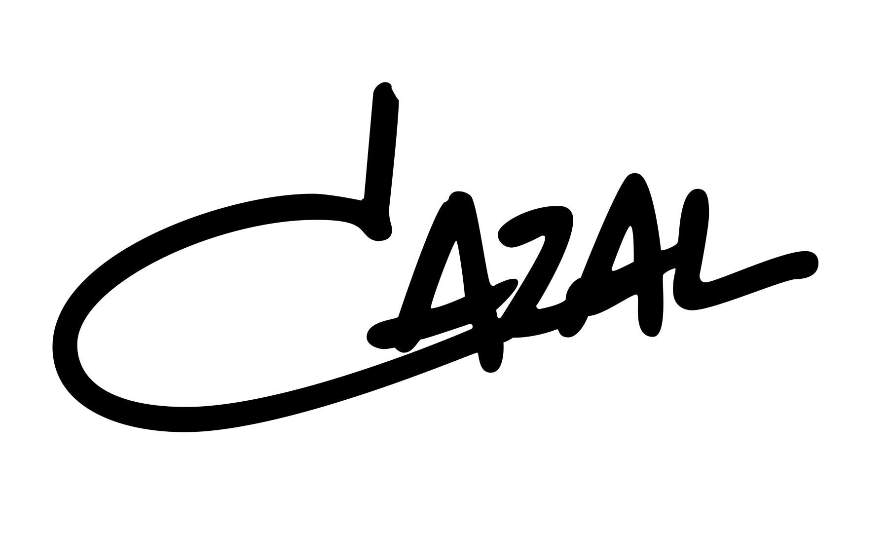 Das Bild zeigt das Wort Cazal in fetten, schwarzen, stilisierten Kursivbuchstaben auf weißem Hintergrund.