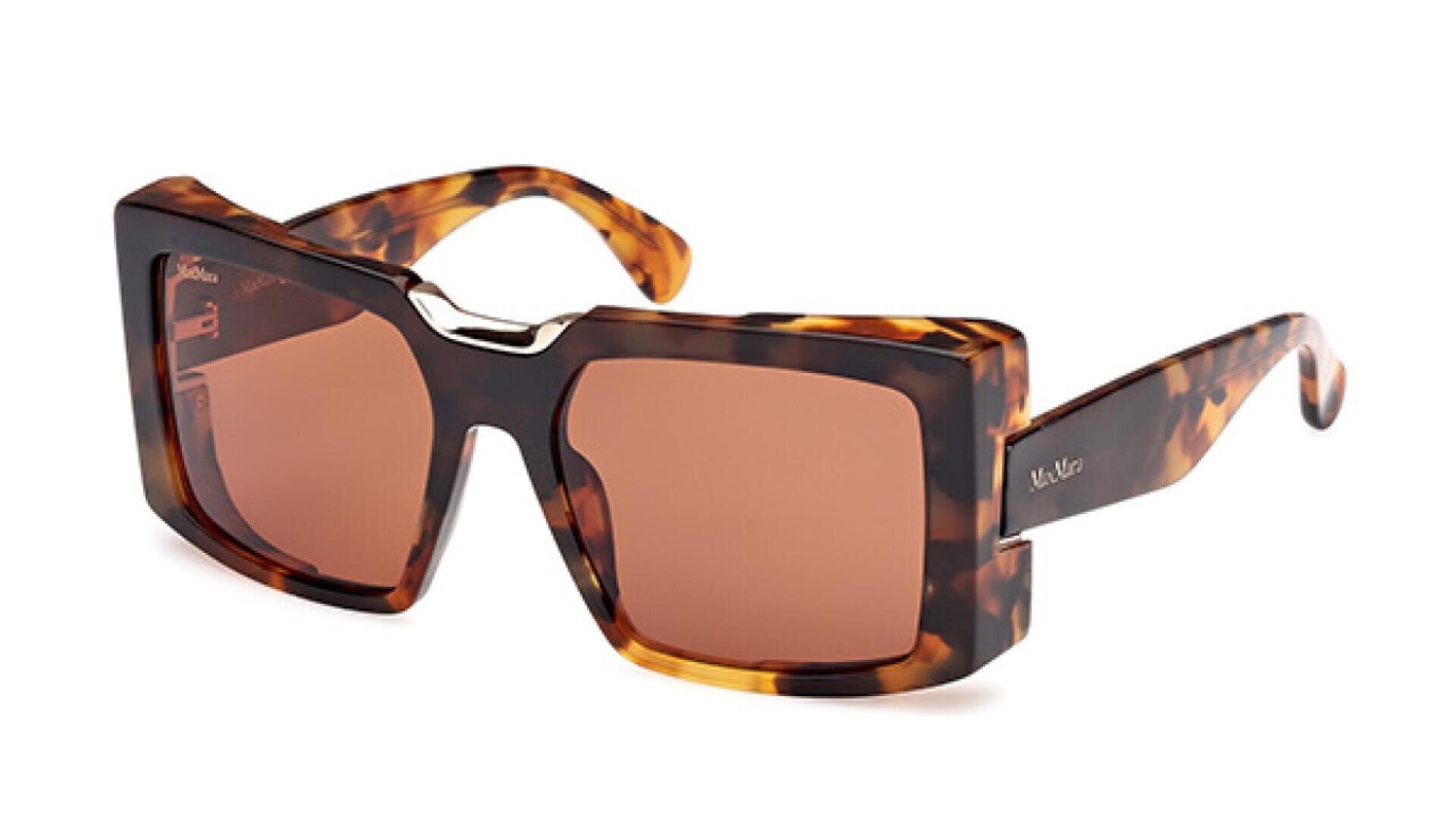 A pair of oversized, rectangular tortoiseshell sunglasses with brown lenses and thick frames, displayed on a white background.