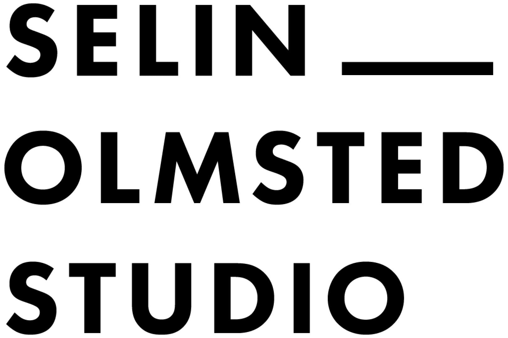 Schwarzer, fettgedruckter Text in Großbuchstaben auf hellgrauem Hintergrund lautet: SELIN_ OLMSTED STUDIO, mit einer horizontalen Linie nach SELIN.