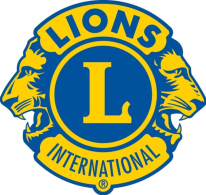 Das Logo von Lions Clubs International zeigt ein großes gelbes L in einem blauen Kreis, flankiert von zwei gelben Löwenprofilen, die in entgegengesetzte Richtungen weisen, mit den Worten Lions oben und International unten.